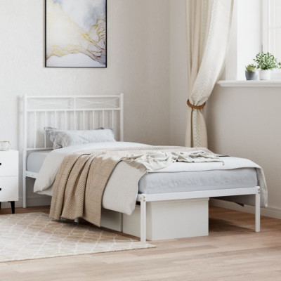 vidaXL Cadru pat metalic cu tăblie, alb, 90x200 cm foto