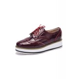 Pantofi Dama TRULAND cu Perforatii Brogue din Piele Naturala Lac cu Platforma