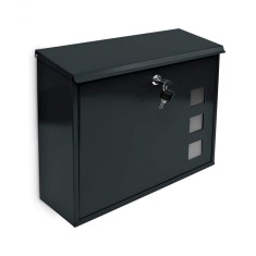Cutie postala cu 3 ferestre, Metal, Negru, 345 x 33 cm