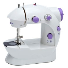 Mini masina de cusut portabila cu pedala, alimentare cu baterii sau la retea, Alba