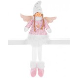 Decoratiune iarna, inger cu aripi si fustita alba, roz, 23x12x59 cm, Strend Pro