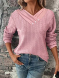 Cumpara ieftin Bluza din tricot, cu maneca lunga, roz, dama, Shein