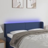 Tablie Pat cu LED Albastru 147cm Textil Inaltime Reglabila USB