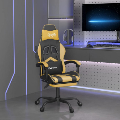 vidaXL Scaun de gaming cu suport picioare negru/auriu, piele ecologică foto