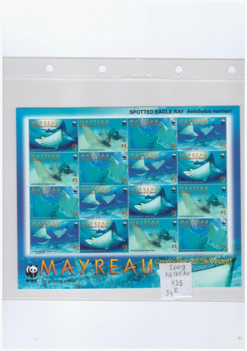 WWF MAYREAU 2009-Bloc cu 4 serii de timbre nestampilate. Spoted eagle ray