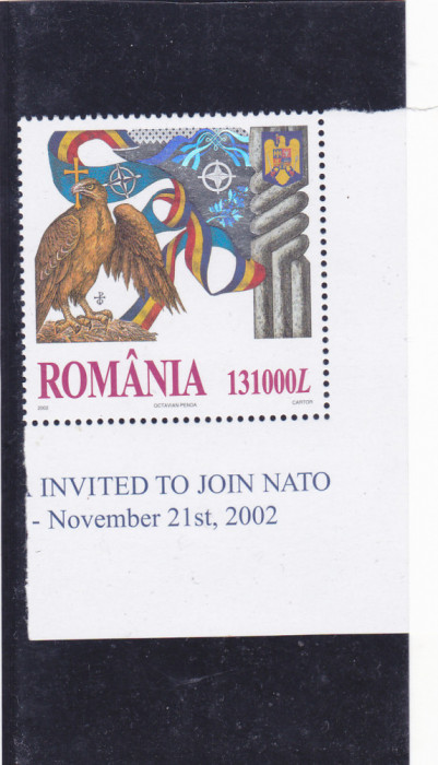 2002-LP 1598-Romania invitata in NATO, marca cu holograma,MNH