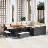 vidaXL Set Canapea Grădină 12 Piese Perne Negru Ratan PE Acacia