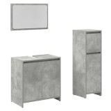 Cumpara ieftin Set mobilier de baie, 3 piese, gri beton, lemn compozit