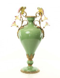 Vaza din portelan verde cu papagali din bronz BB-49, Vaze