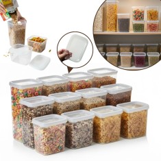 Set 12 recipiente depozitare alimente Koken, caserole etanse din plastic fara BPA, rezistente, compatibile cu congelator/microunda, 1.4/2.2/3.3 L, Tra