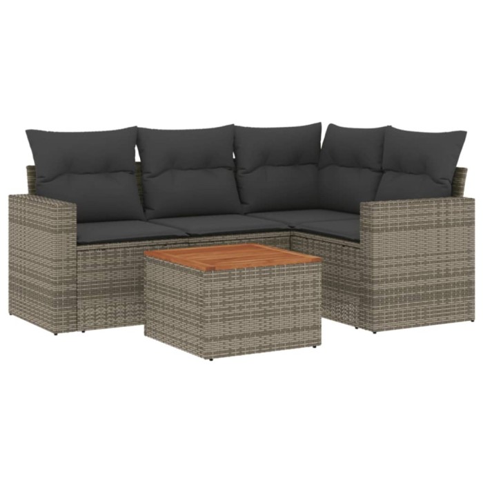 Set canapea de gradina cu perne, 5 piese, gri, poliratan