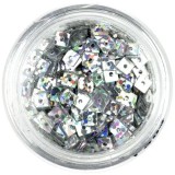 Decoraţiune hologramă pentru unghii - pătrate cu gaură, argintii, INGINAILS
