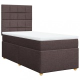 Cumpara ieftin Pat box spring cu saltea, maro inchis, 90x200 cm, textil