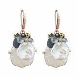 Cumpara ieftin Cercei Argint 925 placat aur roz, Waterlily cu aquamarine, perle cultura biwa, iolit, agat albastru safir, zirconiu. 4cm, cutie cadou