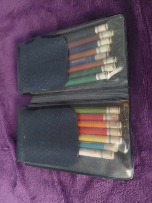 Creioane Colorate Vechi ascutite-lot 15 culori DACIA-SELECT-POLICOLOR+Husa ORIGI