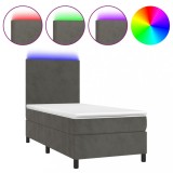 Cumpara ieftin Pat continental cu saltea si LED, gri inchis, 80x200 cm catifea