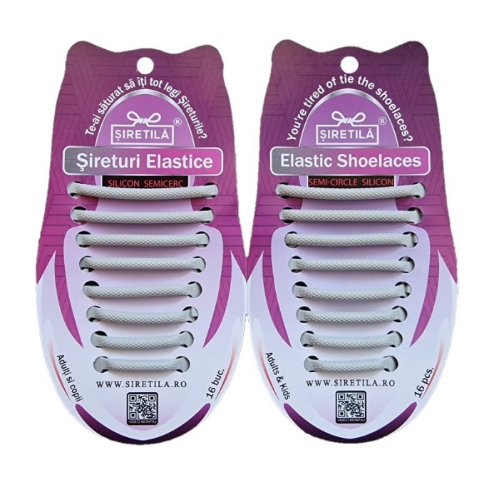 GRI - Sireturi Elastice din Silicon pentru pantofi sport, functie NO TOUCH, 5MM, FERME, SIRETILA