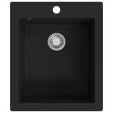 Chiuvetă de bucătărie din granit &icirc;ncastrată, cu o cuvă, neagră, vidaXL