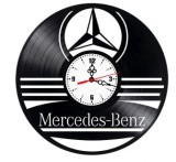 Ceas de perete decorativ realizat din disc de vinil, Model Mercedes-Benz / Auto, Negru, 30 cm