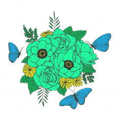 Sticker decorativ, Buchet de flori, Verde Tiffanie, 60 cm, 1170ST-13
