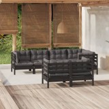 vidaXL Set mobilier grădină cu perne, 7 piese, negru, lemn masiv pin 3096494