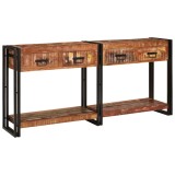 Set de mese console vidaXL 2 cu sertare, din lemn masiv recuperat multicolor, Masă consolă vidaXL cu sertare 160x33x75 cm din lemn masiv recuperat