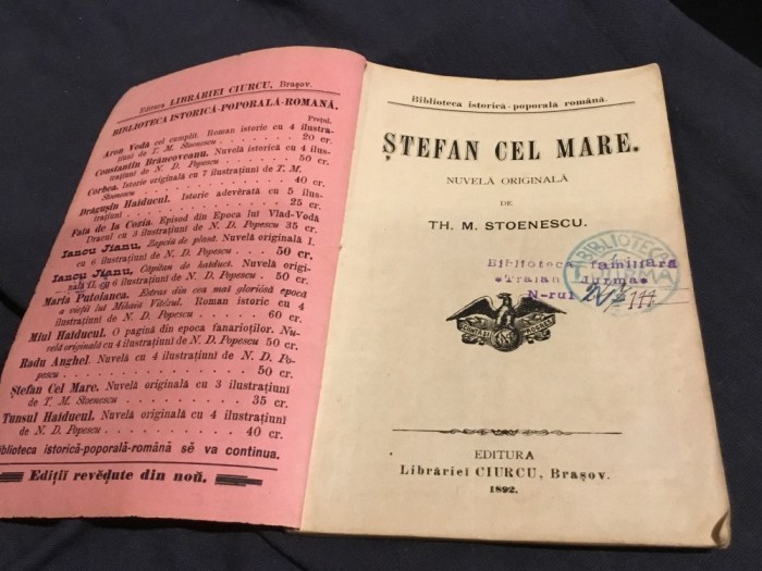 carte Stefan cel Mare de Th. M. Stoenescu anul 1892 / 108 pagini !