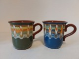 Lot 2 cani ceramice lut ars si smaltuit, ceramica traditionala de Horezu, Romania, Hand Made, 200ml