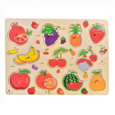 Puzzle educativ din lemn Fructe cu butoni, 11 piese, 30x22 cm, 1 an +