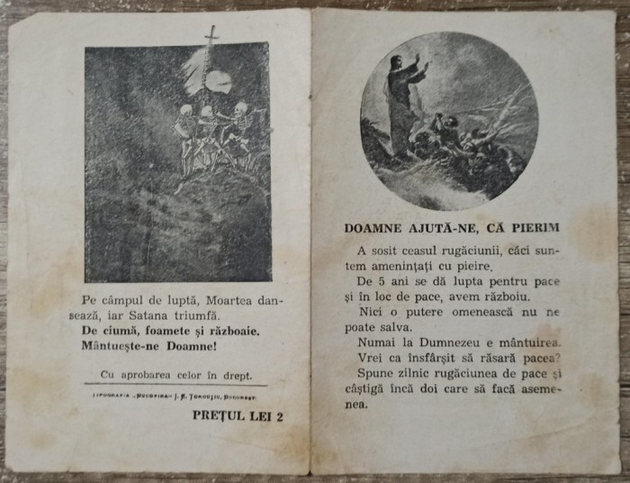 Rugaciunea pentru pace// pliant religios WWI, editat de Tipografia Bucovina
