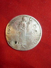 Moneda 2 Lei 1914 Carol I argint ,gaurita pt. salba , bratara ,medalion foto