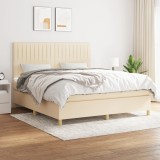 Cumpara ieftin Pat box spring cu saltea, crem, 160x200 cm, material textil