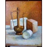 P20. Tablou, Natura statica cu ceainic auriu,40x50cm neinramat, RavariuArt