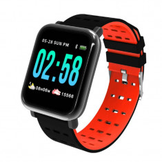 Ceas Smartwatch Techstar? A6, 1.3inch, Bluetooth 4.0, Monitorizare Tensiune, Puls, Oxigenare Sange, Alerte Sedentarism, Rosu foto