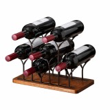 Cumpara ieftin Suport pentru 6 sticle de vin, design modern, din lemn natural si otel, dimensiuni 26 x 16 x 34 cm, maro