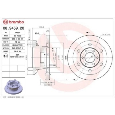 Set disc frana Iveco Daily 3 Autobus 05.99-05.06, Daily 3 Box 05.99-10.09, Daily 3 Platform / Chassis 03.98-10.09, Fata, 290X22mm, plin, BREMBO foto