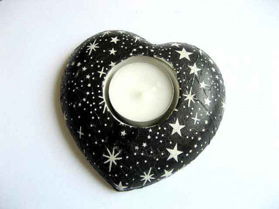 Suport cer instelat, stele alb pe negru, suport lumanare on forma de inima 19985 foto