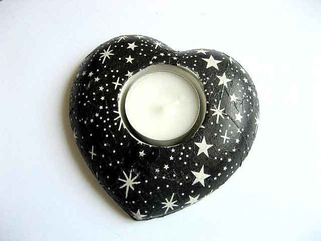 Suport cer instelat, stele alb pe negru, suport lumanare on forma de inima 19985
