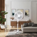 Cumpara ieftin Ventilator cu picior de 16 inch, echipat cu trei palete și o grilă de protecție, 40W, trei trepte de viteză, bază &icirc;n formă de cruce pentru stabilitate