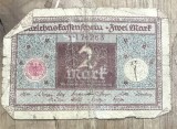 BNKSTR03DE Bancnotă Veche Germania 2 Mark 1920 (Darlehnskassenschein), Perioada Interbelică, Republica Weimar, Colecție / Numismatică