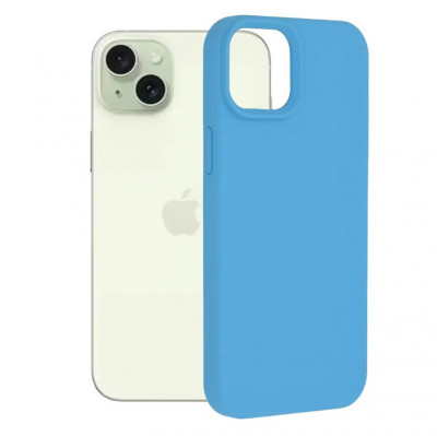 Husa iPhone 15 Plus Silicon Albastru Slim Mat cu Microfibra SoftEdge foto