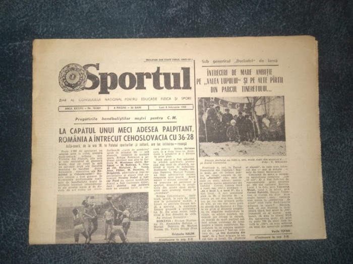 ZIARUL SPORTUL 8 FEBRUARIE 1982 DIVIZIA A PROGRAMUL RETURULUI
