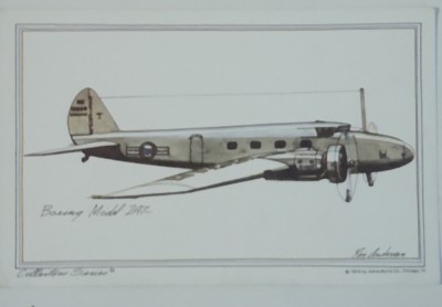 CARTE POSTALA AVION BOEING MODEL 247. ROY ANDERSON. SERIA COLECTOR foto