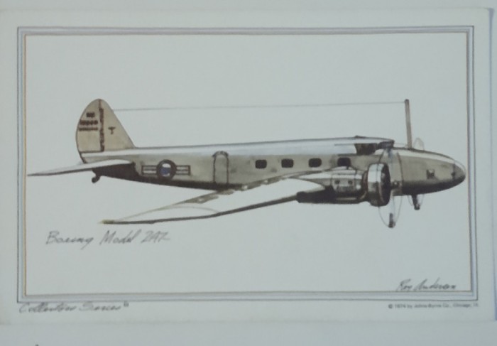 CARTE POSTALA AVION BOEING MODEL 247. ROY ANDERSON. SERIA COLECTOR
