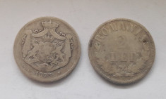 Lot doua monede argint Romania 2 Lei 1875 Carol I ! foto