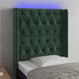 VidaXL Tăblie de pat cu LED, verde &icirc;nchis, 83x16x118/128 cm, catifea