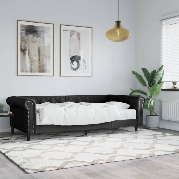 vidaXL Pat de zi cu saltea, negru, 90x200 cm, piele ecologică 3197719