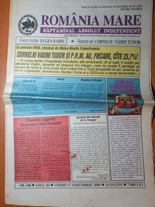 ziarul romania mare 17 noiembrie 2000