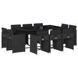 Cumpara ieftin Set mobilier de exterior cu perne, 11 piese, negru, poliratan