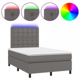 Cumpara ieftin Pat cu arcuri, saltea si LED, gri, 120x200 cm, piele ecologica